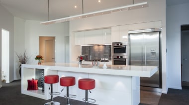 Custom Mastercraft kitchen with butlers pantry, and colourbacked countertop, interior design, kitchen, real estate, room, gray