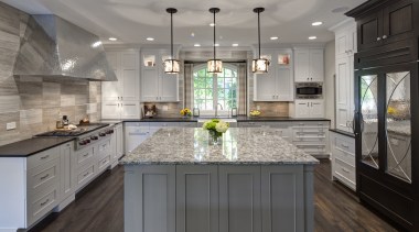 Traditional kitchen with French influence by Drury Design cabinetry, countertop, cuisine classique, interior design, kitchen, room, gray