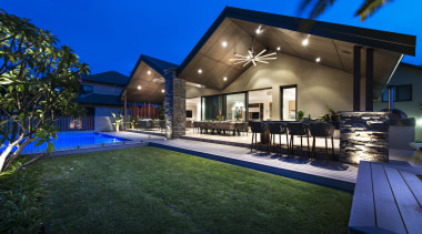 This major renovation and extension by architectural designer architecture, backyard, elevation, estate, facade, home, house, lighting, property, real estate, residential area, resort, sky, swimming pool, villa, blue, black