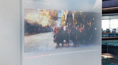 An Ultra short-throw projector and touch screen interactive ceiling, glass, interior design, gray