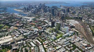 One Central Park, in the lower centre of aerial photography, bird's eye view, city, cityscape, daytime, metropolis, metropolitan area, neighbourhood, residential area, sky, skyline, suburb, tower block, urban area, urban design