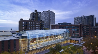 The Institute of Environmental Sustainability at Loyola University apartment, architecture, building, city, cityscape, condominium, corporate headquarters, daytime, downtown, home, hotel, metropolis, metropolitan area, mixed use, real estate, reflection, residential area, roof, sky, skyline, skyscraper, suburb, tower block, urban area, blue