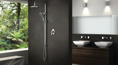 Soft as gentle tropical rain but also delivering angle, bathroom, bathroom accessory, plumbing fixture, product design, black, gray