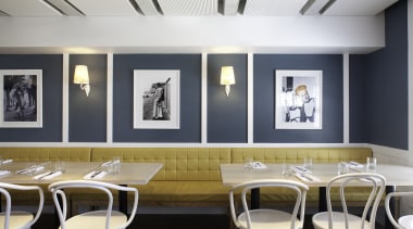 La Fourchette Restaurant in St Heliers features Resene ceiling, dining room, interior design, restaurant, table, white