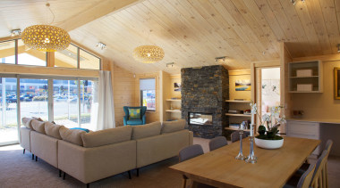 Greywacke stone makes an appearance on the inside architecture, ceiling, estate, home, house, interior design, living room, real estate, room, brown