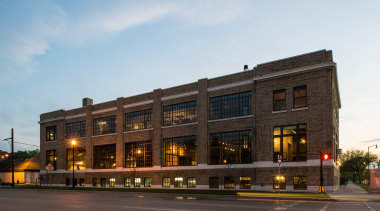 New steel windows with triple glazing replicate the architecture, building, city, commercial building, corporate headquarters, downtown, facade, house, landmark, metropolitan area, mixed use, neighbourhood, real estate, town, transport, white, black