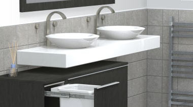 Bathroom clutter is a thing of the past angle, bathroom, bathroom accessory, bathroom cabinet, bathroom sink, floor, furniture, plumbing fixture, product, product design, sink, tap, gray, white
