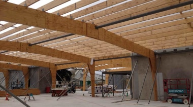 Nelson Pine Industries supplied the Laminated Veneer Lumber beam, ceiling, construction, daylighting, lumber, roof, shed, structure, wood, brown