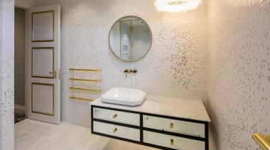 All that glisters white gold mosaic tiles, gold bathroom, floor, flooring, home, interior design, product design, room, sink, tile, wall, gray