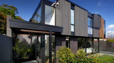 Inner landscape  this home by architect Ernie architecture, building, facade, home, house, property, real estate, residential area, black