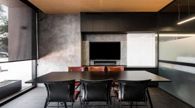 This separate meeting room at the studio of architecture, house, interior design, table, black