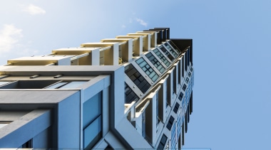 Hopetoun Residences is all but unrecognisable from the architecture, building, commercial building, condominium, corporate headquarters, daylighting, elevation, facade, metropolis, mixed use, sky, tower block, teal