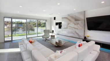 This upmarket home by DreamHome Group offers large, architecture, estate, house, interior design, living room, property, real estate, gray