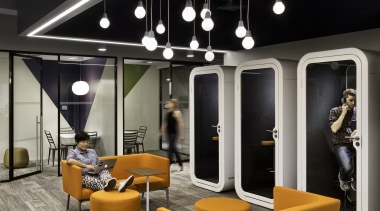 Workers are prepared to spend longer hours at ceiling, furniture, interior design, lobby, product design, table, black, gray