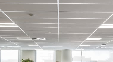 Acoustically superior Armstrong Ultima ceiling tiles were used architecture, ceiling, daylighting, interior design, gray, white