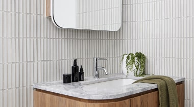 The vanity's veneer picks up on the blackbutt 