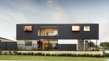 Brave and daring, The Barnhaus has been carefully architecture, building, commercial building, design, facade, home, house, interior design, land lot, mixed-use, property, real estate, residential area, sky, gray