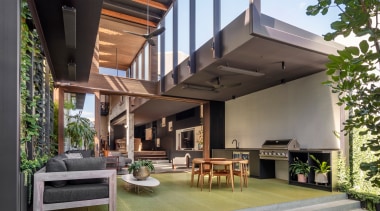 Looking back into the cavernous home from the 