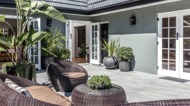 Ceramic pavers were selected for their durability, particularly 