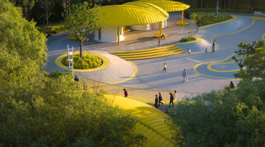 Features of the park environment include a skatepark, 