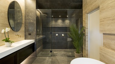 Entering this dynamic bathroom, it is softened it 