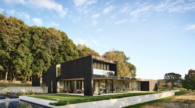 Pool with the central, sun-drenched living pavilion behind 