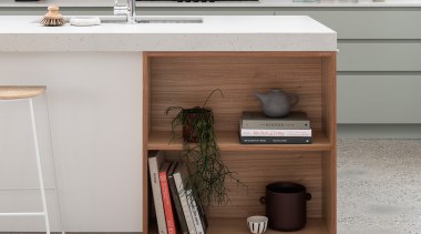 Open display shelving in the new kitchen island. 