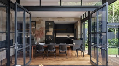 View to dining from deck. - Framed perspective 