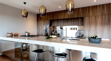 Social agenda – the long benchtop, actually 4.6m architecture, bar stool, building, cabinetry, ceiling, countertop, cuisine classique, floor, flooring, furniture, hardwood, home, house, interior design, kitchen, kitchen stove, material property, property, real estate, room, sink, stool, table, wood, gray