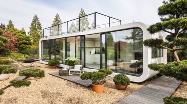 LTG's Coodu architecture, backyard, courtyard, estate, facade, home, house, orangery, property, real estate, yard, white, brown