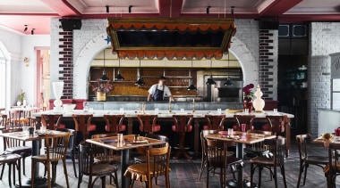 Priscilla's – the ground floor's 250-seat restaurant. café, coffeehouse, interior design, restaurant, table, black