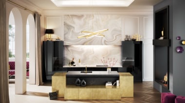 Luxe Hacker Kitchen - ceiling | furniture | ceiling, furniture, interior design, living room, room, table, wall, white