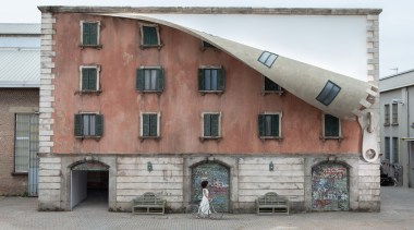Alex Chinneck – A spoonful of sunrise - architecture, building, facade, house, neighbourhood, property, real estate, gray, white