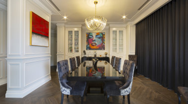 The formal dining room graced with classic detailing 