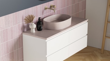 The BARE bathroom furniture pieces have strong, designer 