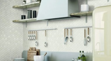 Beton Still Cotton Candy Hex Mosaic - Beton countertop, interior design, kitchen, shelf, wall, white, gray