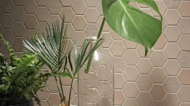 Beton Still Hex Mosaic brings something special to flowerpot, houseplant, interior design, leaf, plant, wall, gray, brown
