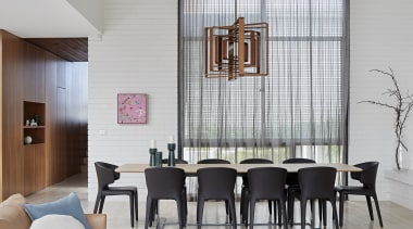 The new dining area with appropriate period-look pendant. 