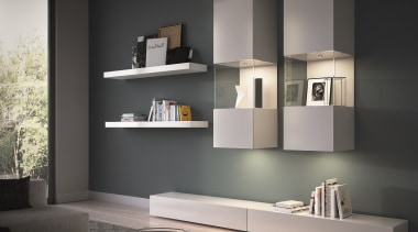 DOMUS LINE Atom 24Vdc Spotlight with Straight SpacerAtom bathroom accessory, bookcase, display case, furniture, interior design, living room, shelf, shelving, wall, gray, black