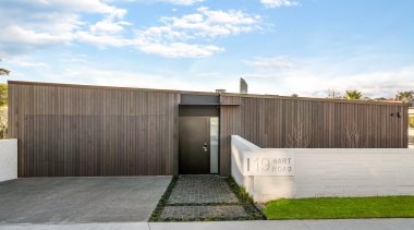 Integrating the double garage door into the rest architecture, building, concrete, estate, facade, grass, home, house, land lot, line, plant, property, real estate, residential area, roof, tree, wall, white