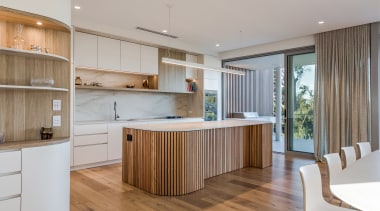 A palette of oaky timber veneer, soft beachy 