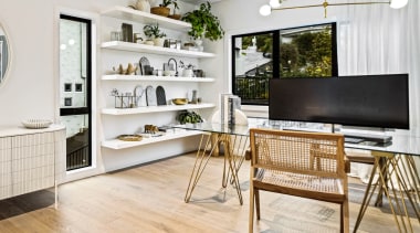 The expansive white and light-filled study. 