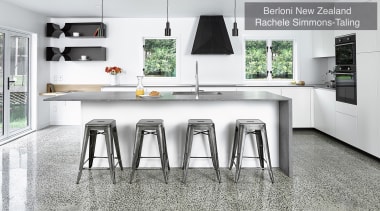 Highly Commended – Berloni New Zealand Rachele Simmons countertop, cuisine classique, floor, flooring, furniture, interior design, kitchen, product, table, white, gray