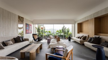 The living room includes a customised cocktail table, 