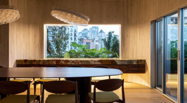 Looking across the dining table with views of 