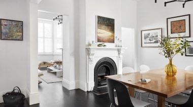 New incisions allow interconnection between the rooms and floor, home appliance, interior design, living room, property, room, white