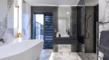 Contemporary louvres provide privacy and ventilation control. 