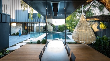 Dining area and pergola with overhead heating built 