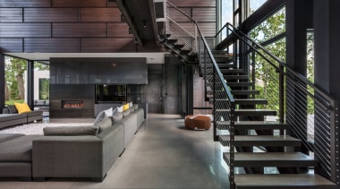 ​​​​​​​A steel staircase with concrete treads gives access architecture, house, interior design, steel stairs, black, concrete, home, Altus Architecture