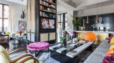 For the design of his own New York home, interior design, living room, real estate, room, gray